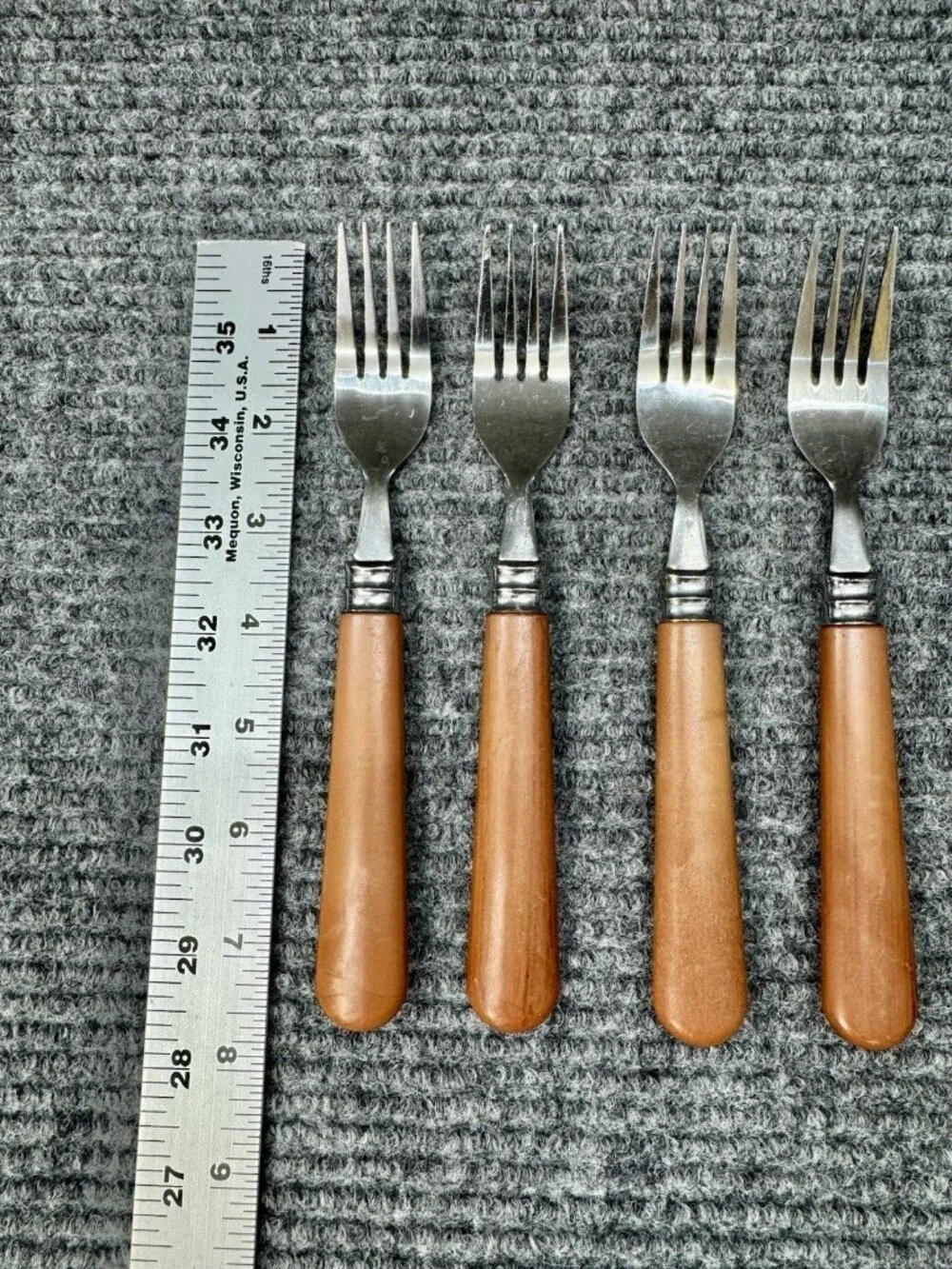 Faberware Silverware Lot Of 4 Table Forks Faux Wood Brown Handle Set Vintage
